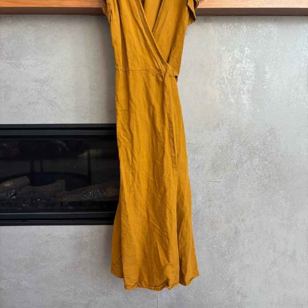 Madewell Linen-Blend Ruffle-Sleeve Wrap Midi Dress, Size S